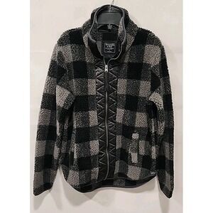 Abercrombie & Fitch Sherpa Fleece‎ Womens S Black/Gray Plaid Full Zip Jacket